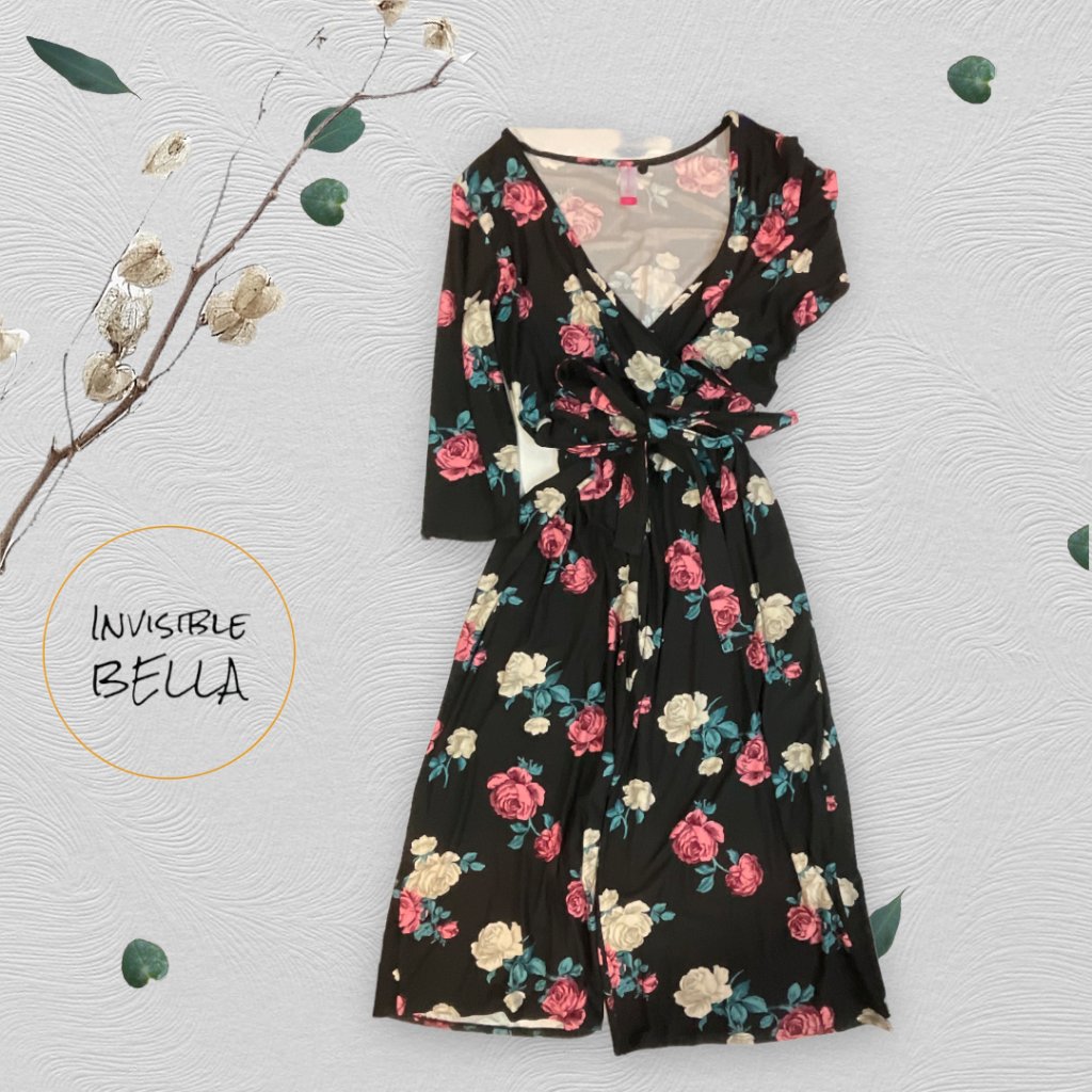 Nwt Black & Pink Floral No Boundaries Jumpsuit Romper 3/4 Sleeve Xl -Item007-